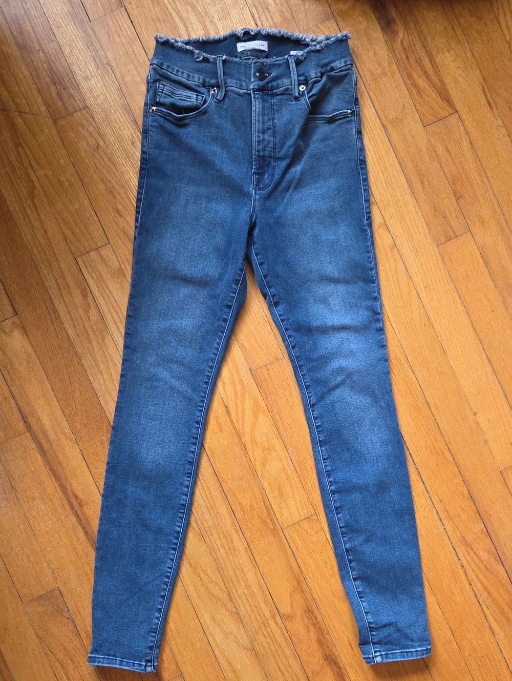 Good American Good Legs Skinny Jeans 4/27 Classic Blue Frayed Waist High Rise